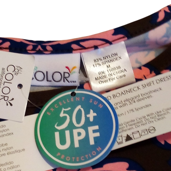 All For Color - 50+ UPF Protectíon, Magnolia Rd, Boatneck, Shift Dress, 3/4 Bell - Picture 9 of 15